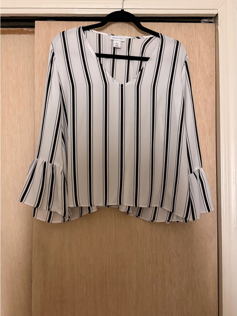 Adrienne Vittadini White Blouse with Black Vertical Stripes